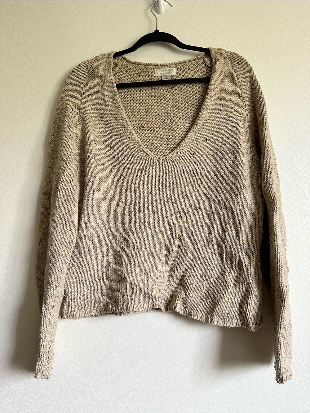 Christopher & Banks Cream Speckled V-Neck Sweater
